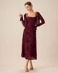 Hélène | Damen Floral-Midikleid figurbetont – Rot