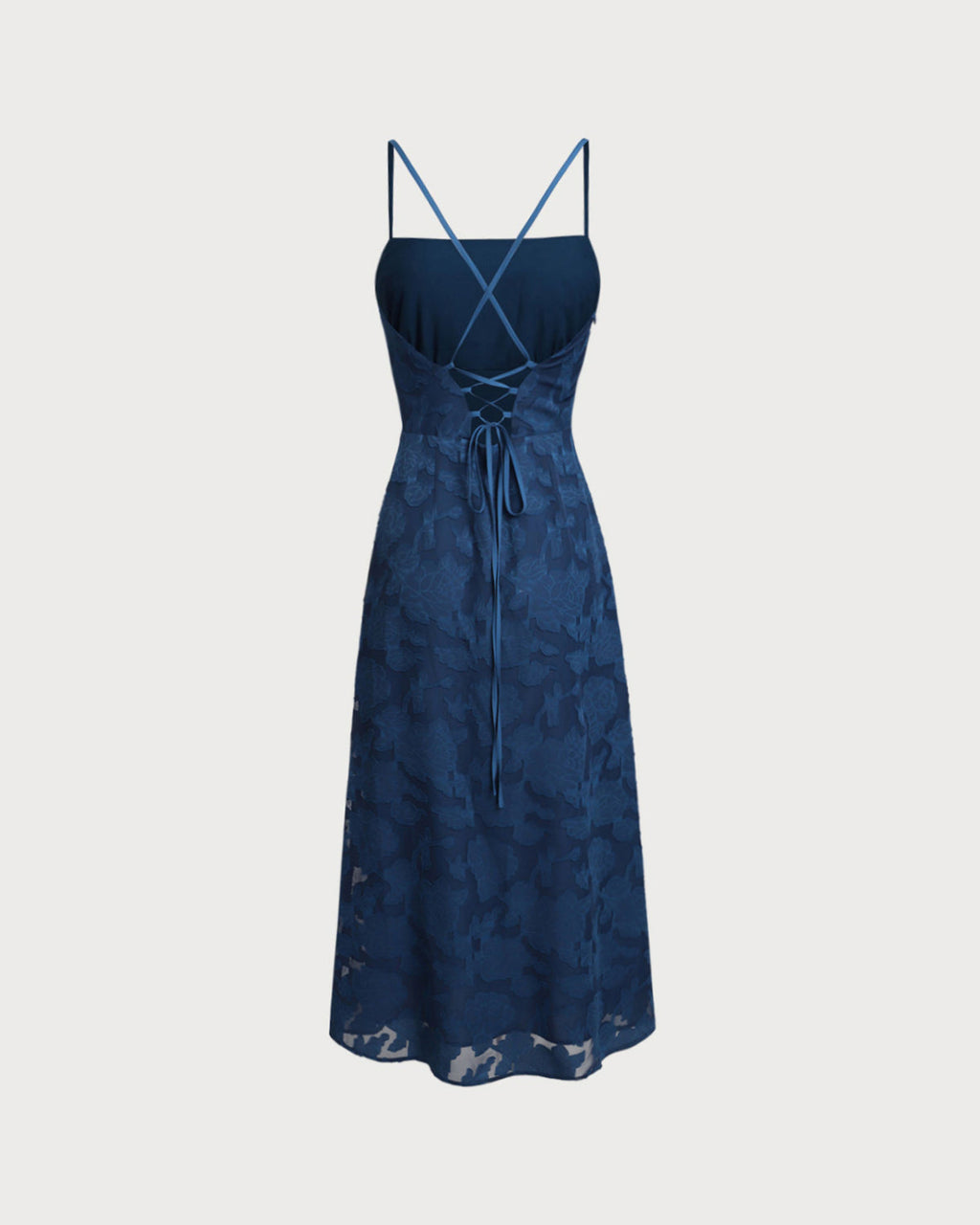 Annabelle | Damen Jacquard-Maxikleid rückenfrei – Dunkelblau