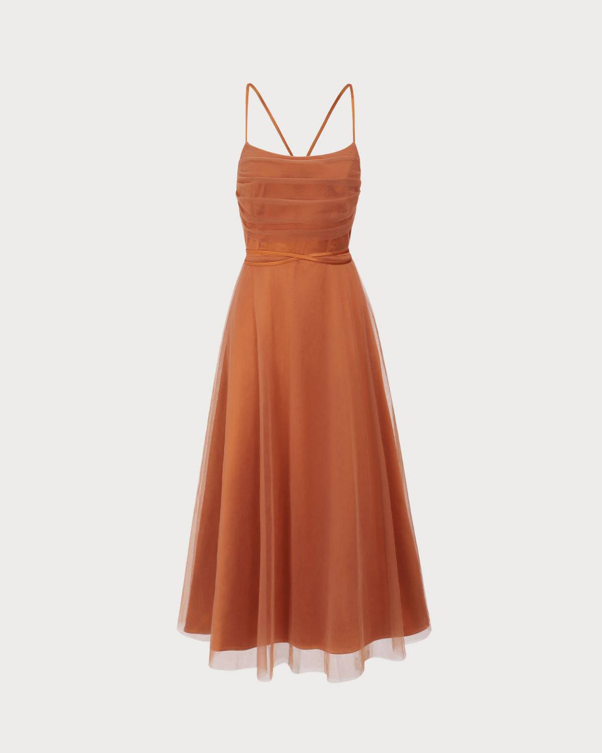 Malia | Damen Mesh-Midikleid fließend – Karamell