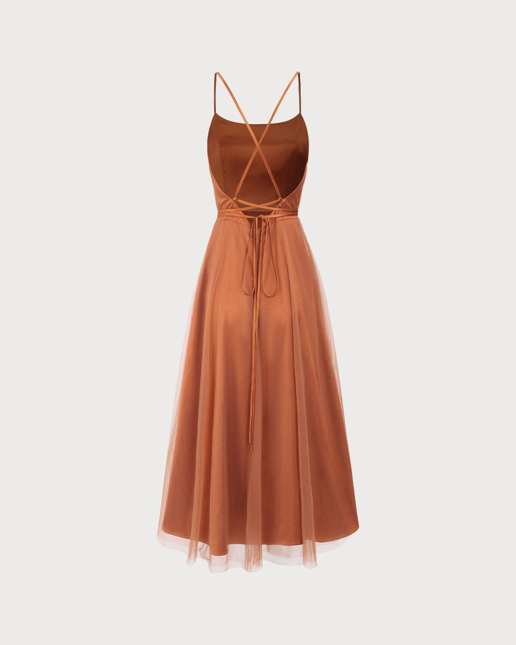 Malia | Damen Mesh-Midikleid fließend – Karamell
