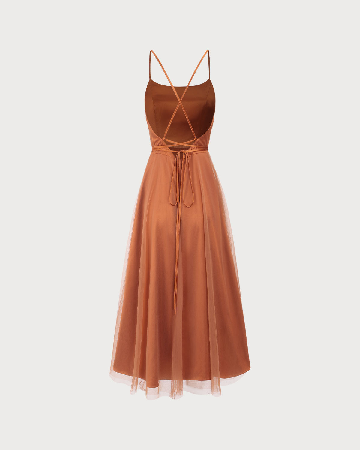 Malia | Damen Mesh-Midikleid fließend – Karamell