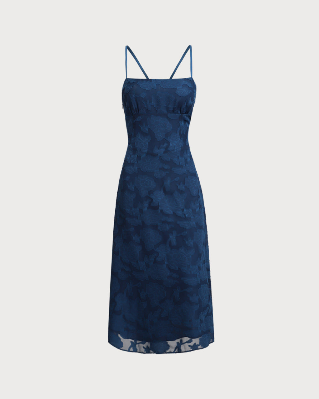 Annabelle | Damen Jacquard-Maxikleid rückenfrei – Dunkelblau