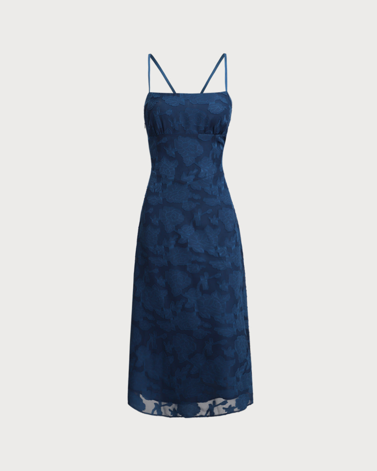 Annabelle | Damen Jacquard-Maxikleid rückenfrei – Dunkelblau