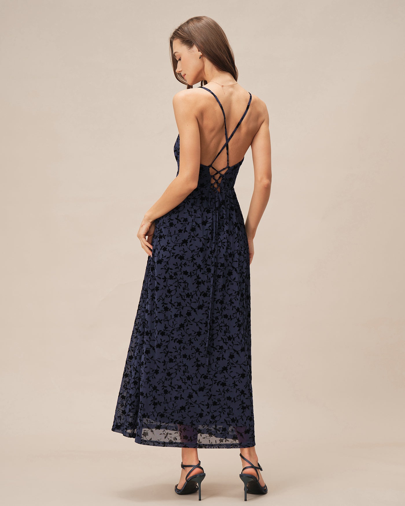 Naomi | Damen Floral-Maxikleid mit Kreuzträgern – Blau