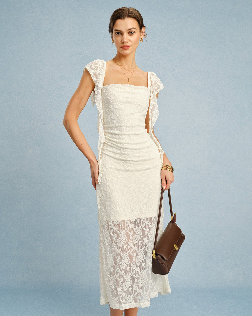 Camille | Damen Floral-Midikleid mit Volants – Apricot