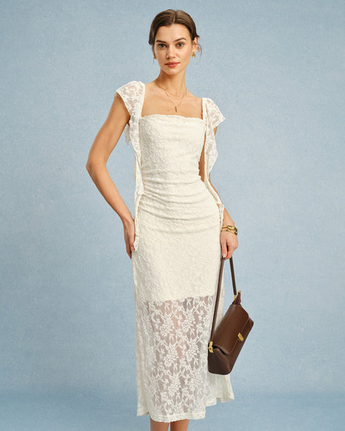 Camille | Damen Floral-Midikleid mit Volants – Apricot