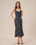 Lorena | Damen Floral-Midikleid in A-Linie – Blau