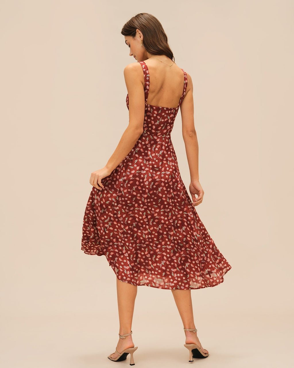 Winona | Damen Floral-Midikleid – Bordeaux