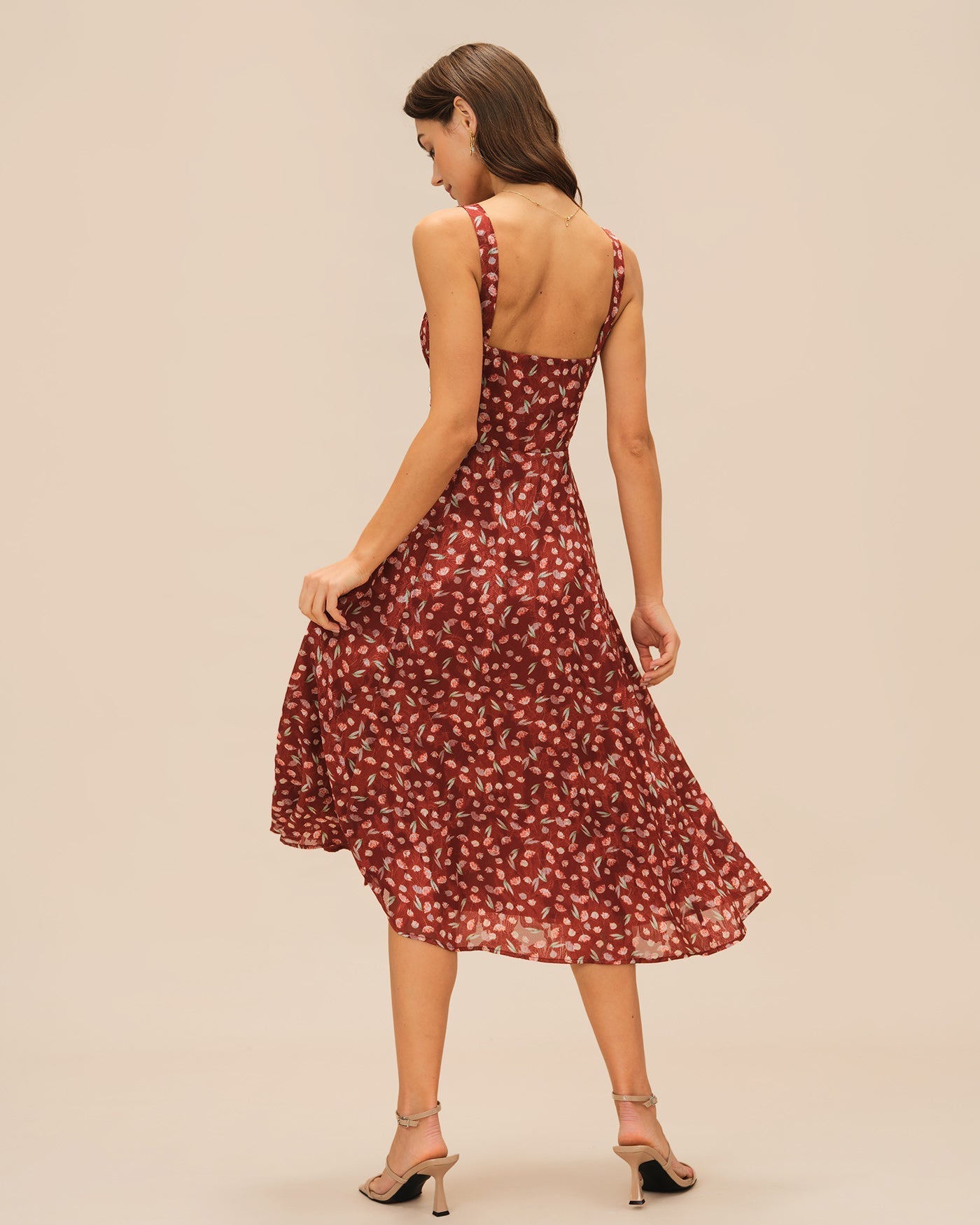 Winona | Damen Floral-Midikleid – Bordeaux