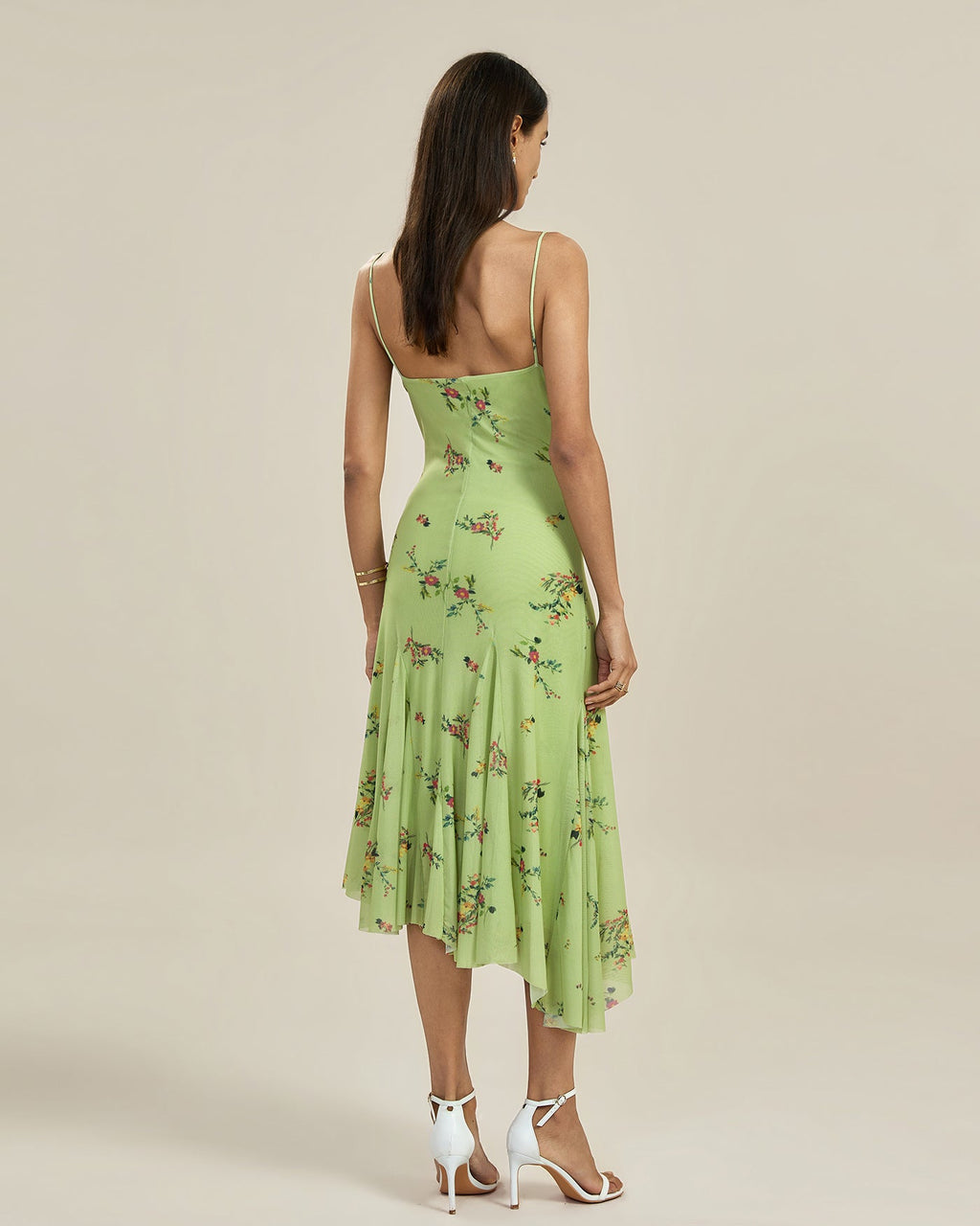 Aurelia | Damen Floral-Midikleid mit Struktur – Grün