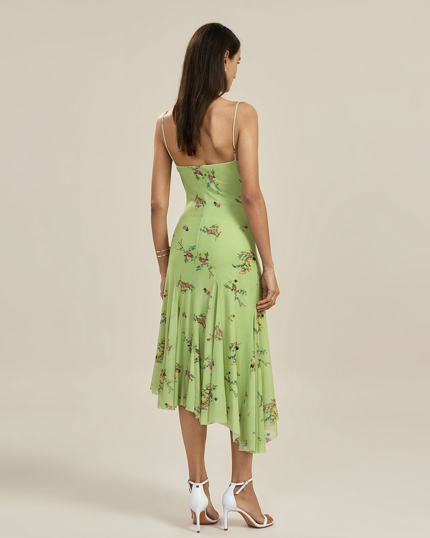 Aurelia | Damen Floral-Midikleid mit Struktur – Grün