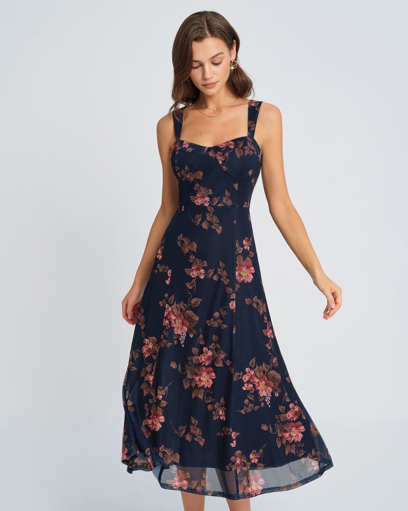 Josephine | Damen Floral-Midikleid – Blau