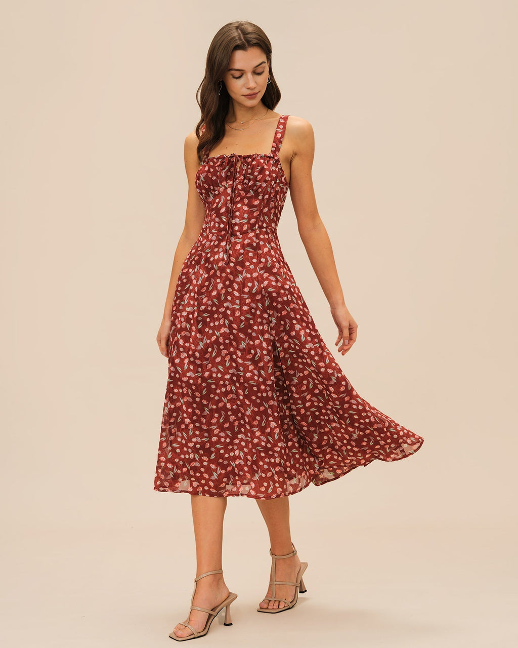 Winona | Damen Floral-Midikleid – Bordeaux