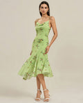 Aurelia | Damen Floral-Midikleid mit Struktur – Grün