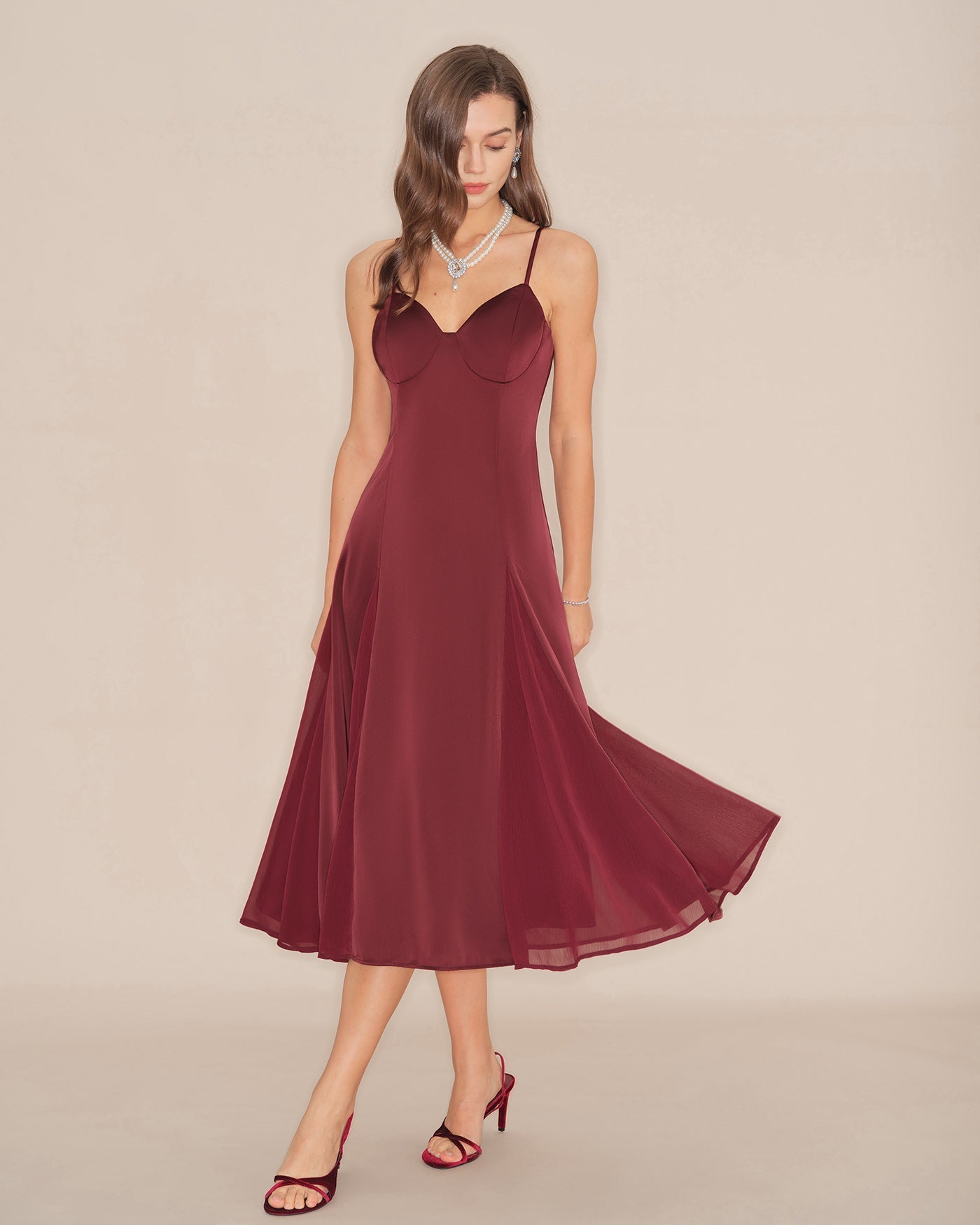 Isaline | Damen Midikleid in A-Linie – Bordeaux