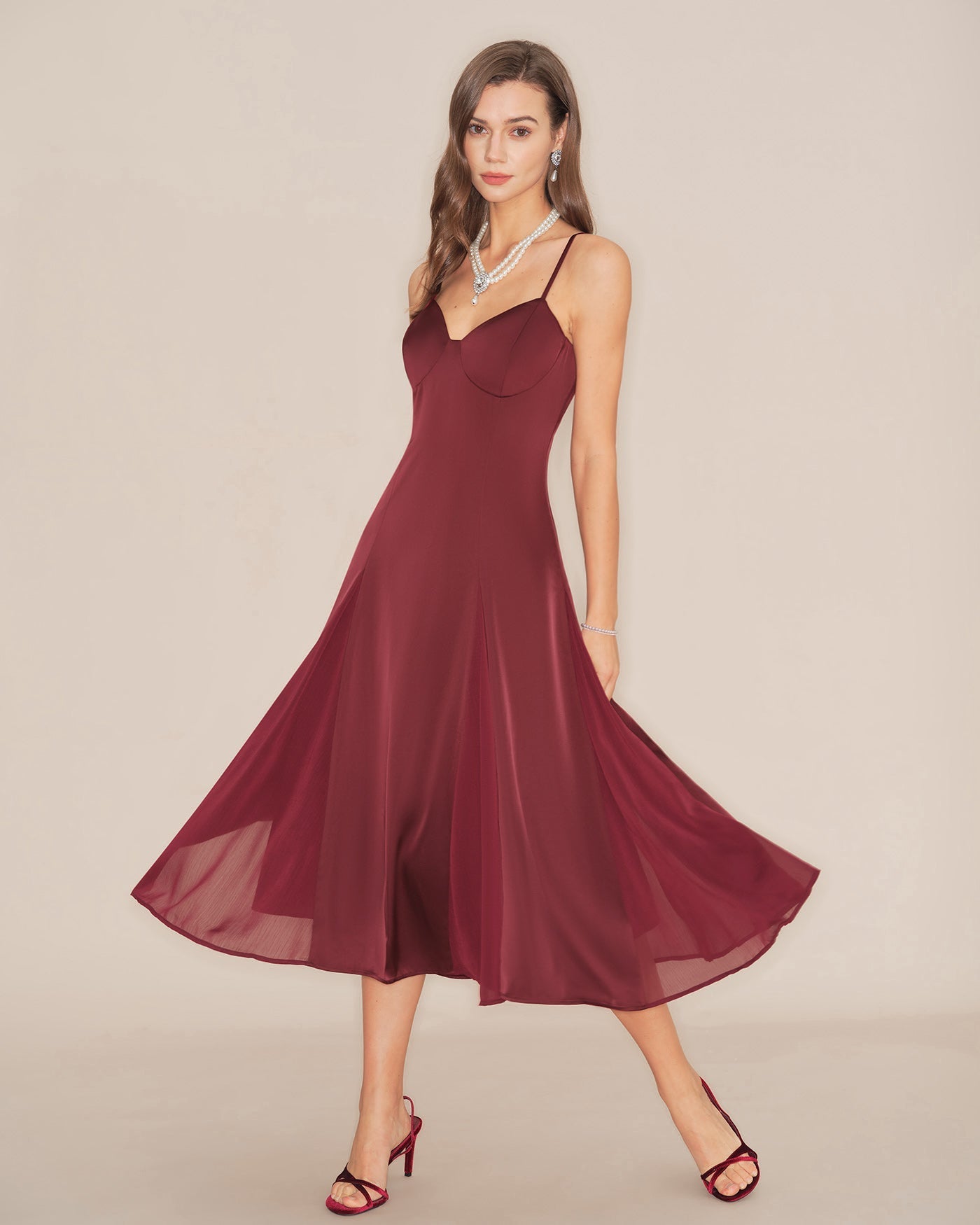 Isaline | Damen Midikleid in A-Linie – Bordeaux