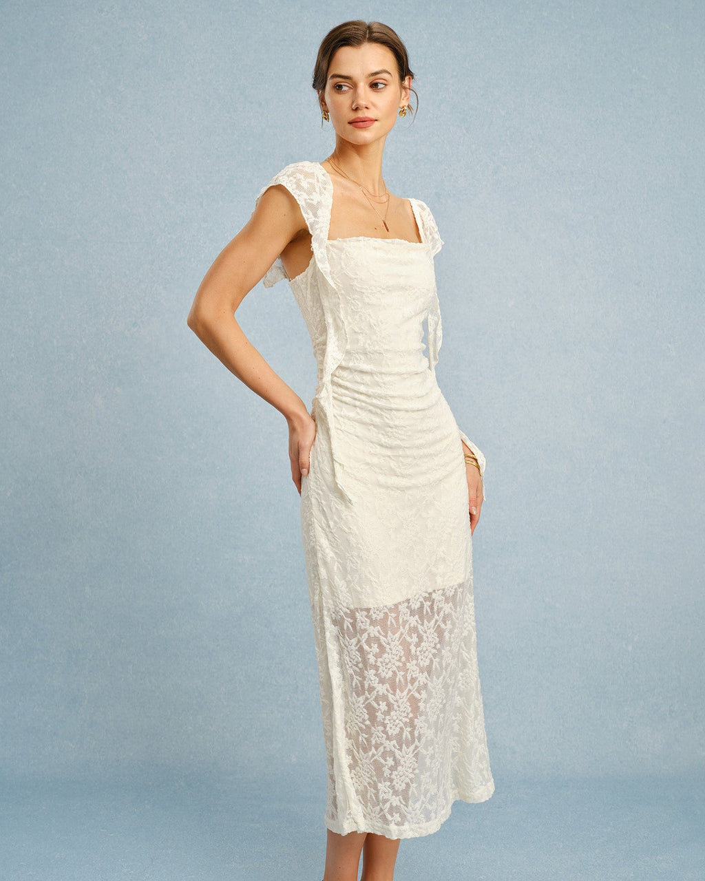 Camille | Damen Floral-Midikleid mit Volants – Apricot