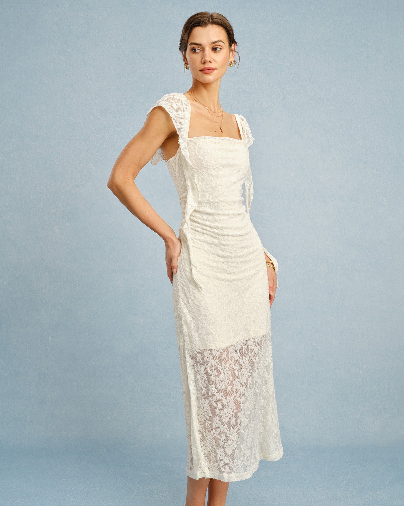 Camille | Damen Floral-Midikleid mit Volants – Apricot