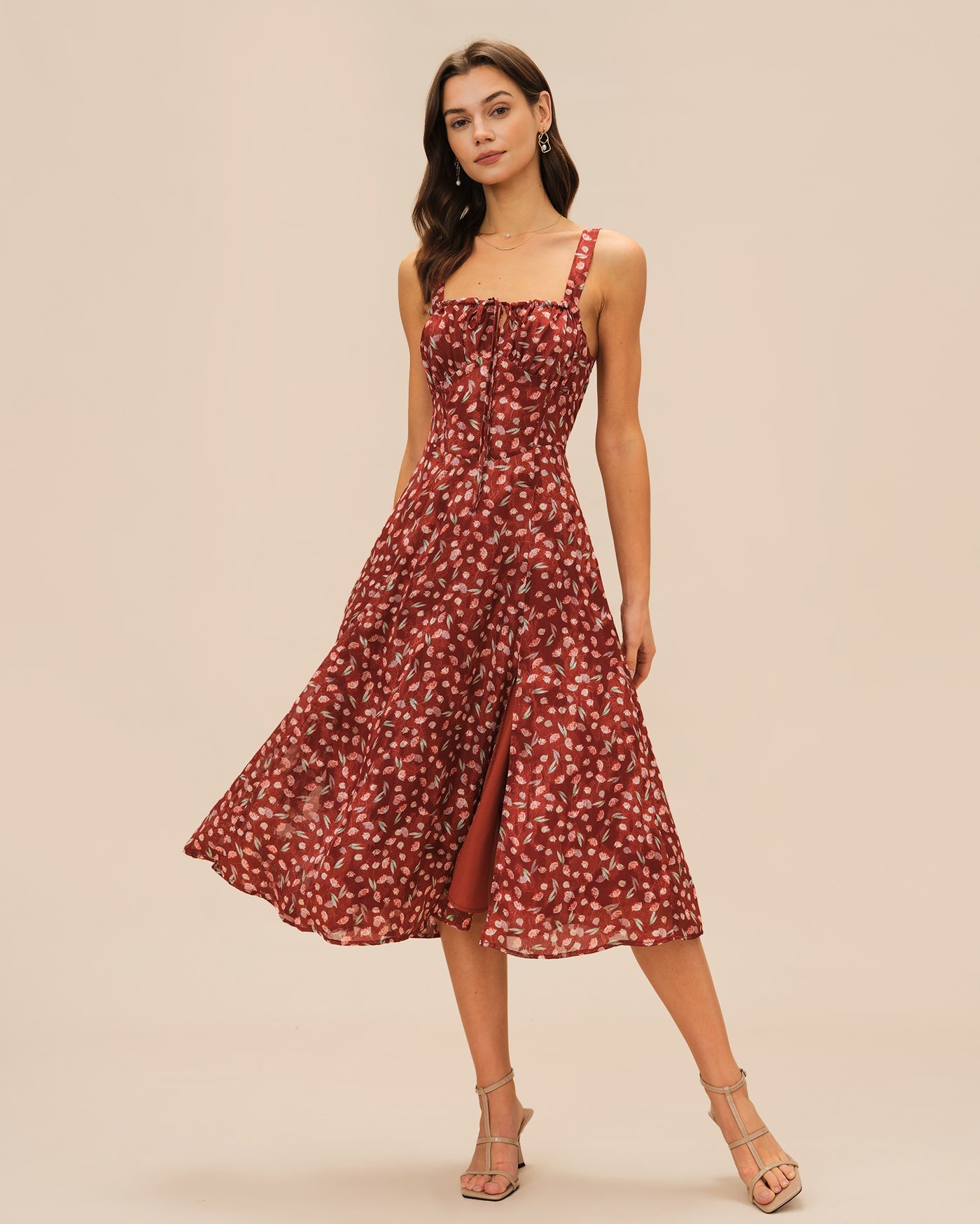Winona | Damen Floral-Midikleid – Bordeaux