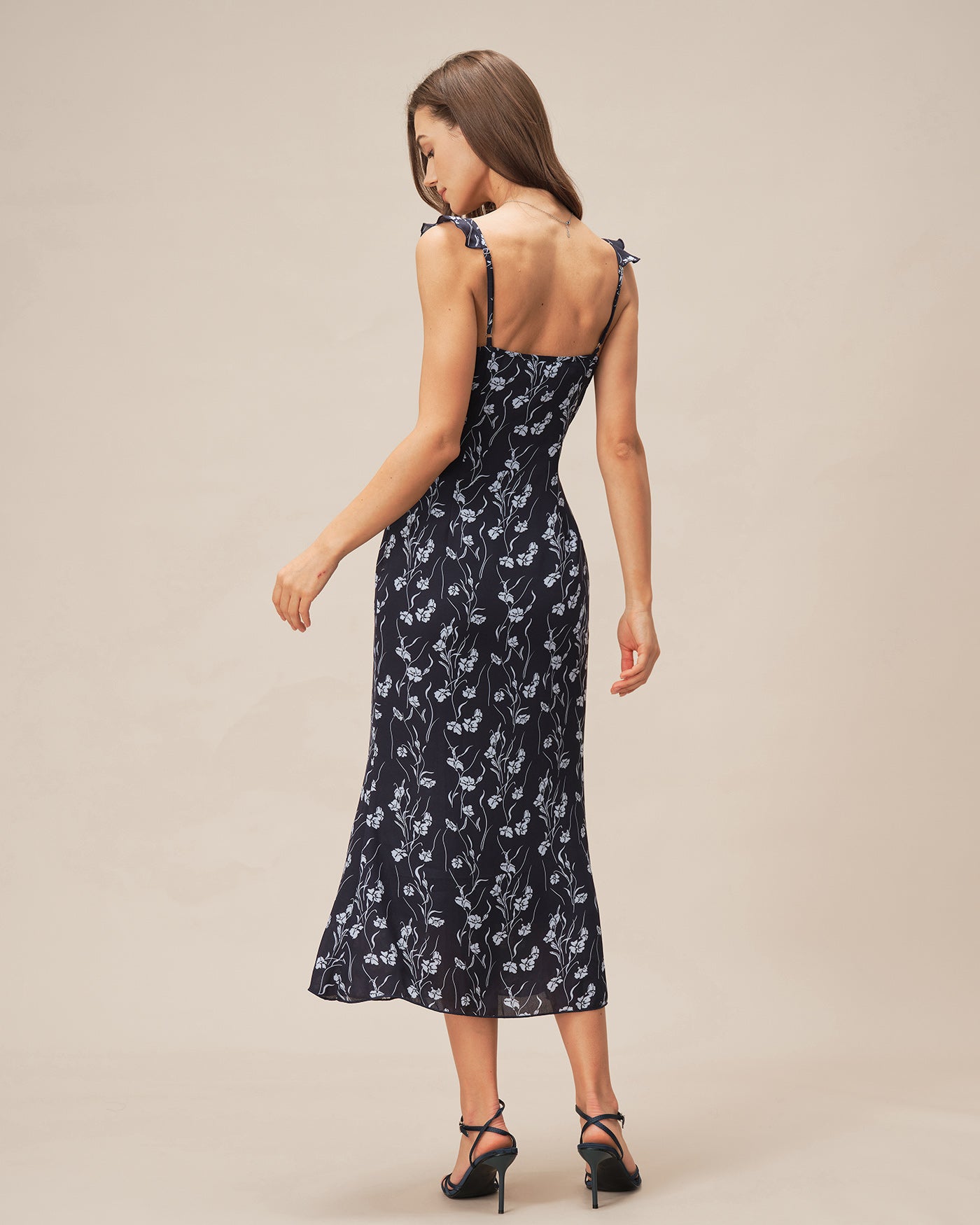 Lorena | Damen Floral-Midikleid in A-Linie – Blau