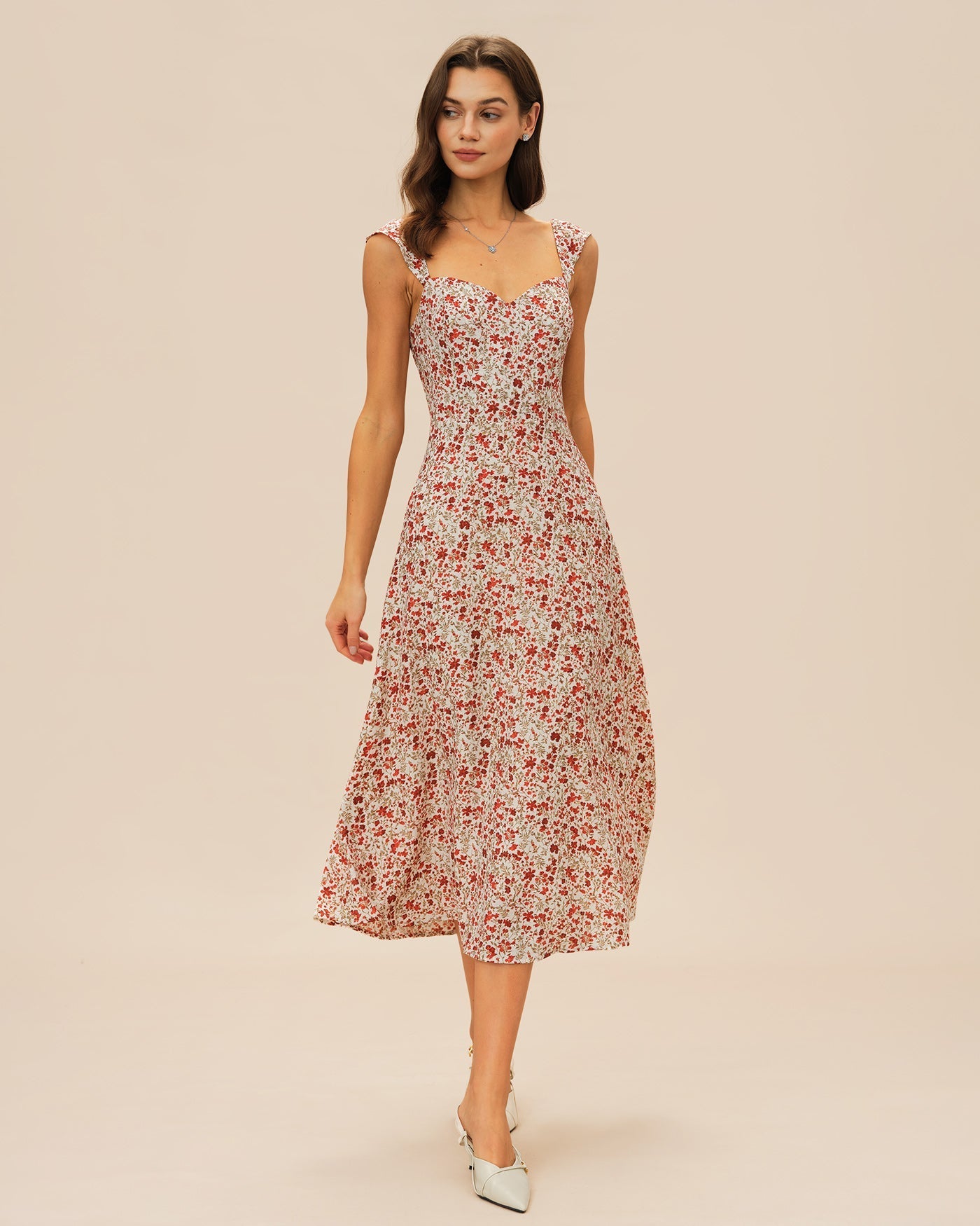 Ariane | Damen Floral-Midikleid – Rot