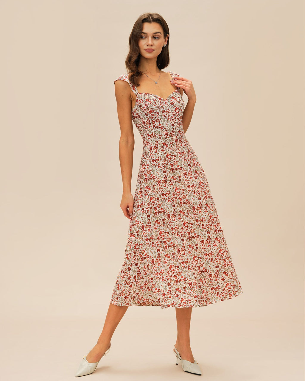 Ariane | Damen Floral-Midikleid – Rot
