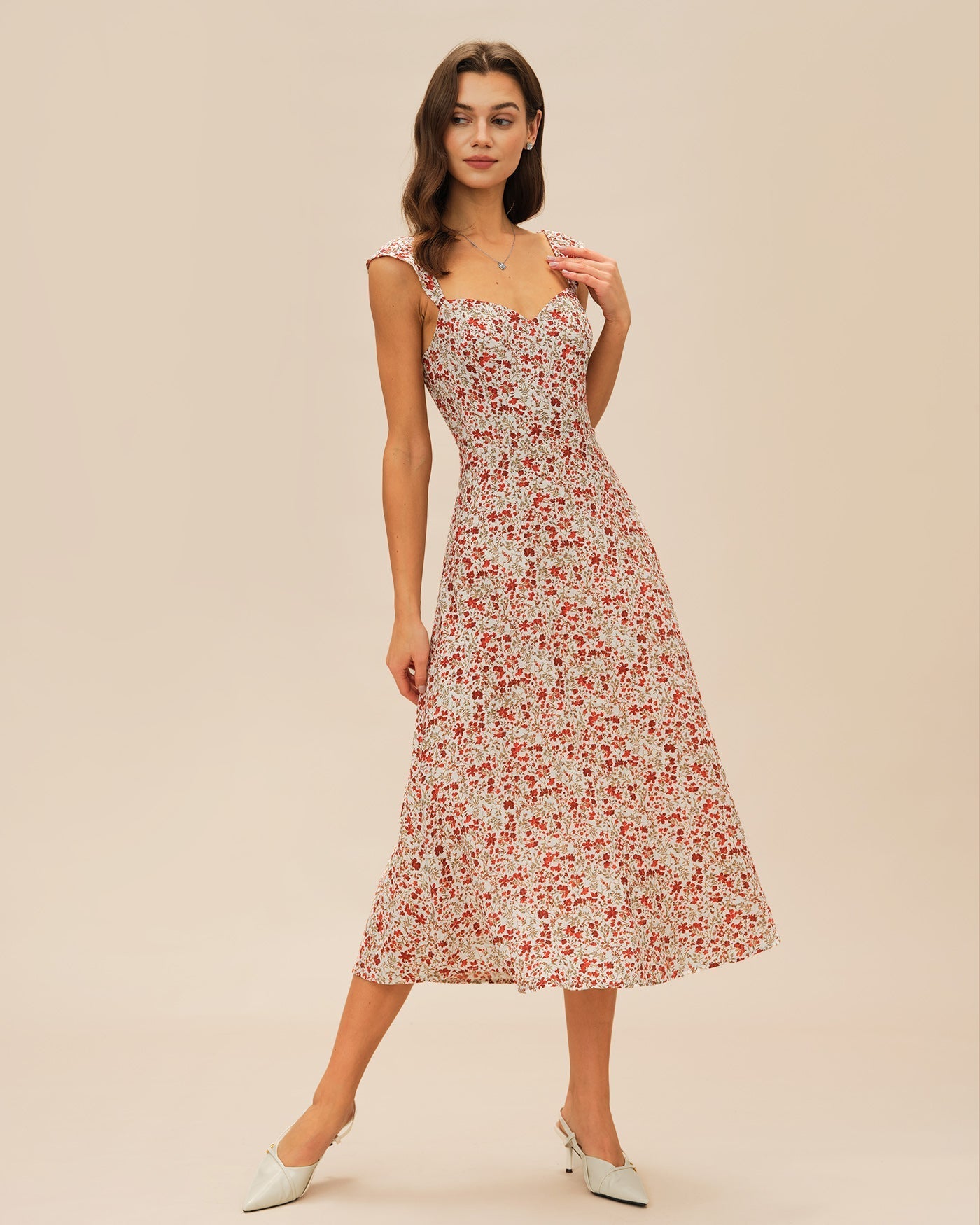 Ariane | Damen Floral-Midikleid – Rot