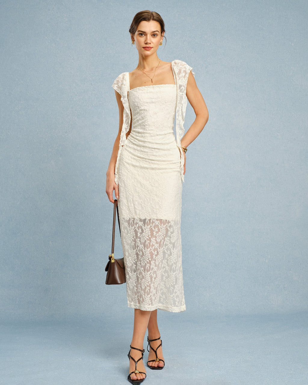 Camille | Damen Floral-Midikleid mit Volants – Apricot