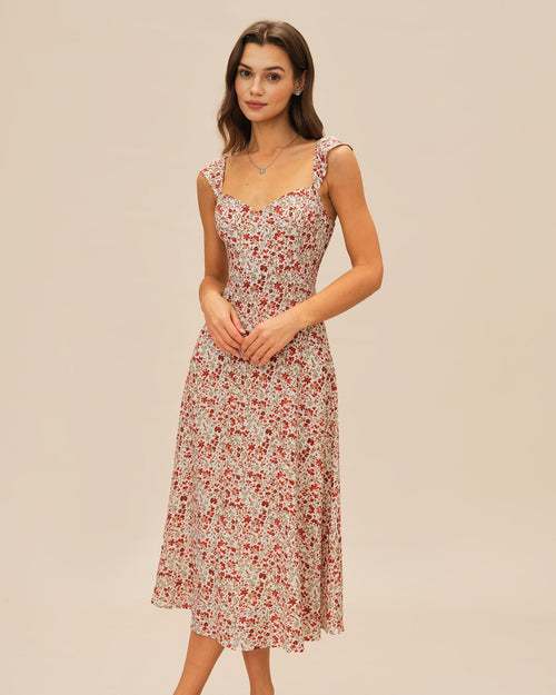 Ariane | Damen Floral-Midikleid – Rot