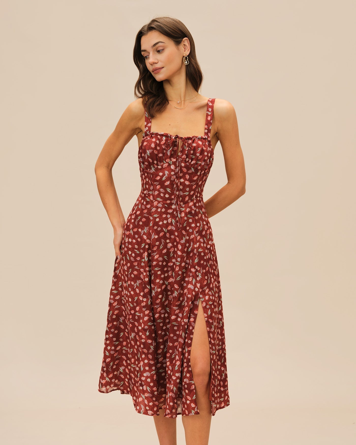 Winona | Damen Floral-Midikleid – Bordeaux