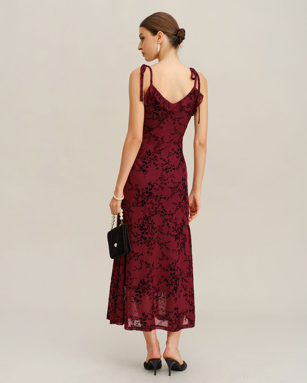 Dahlia | Damen Floral-Midikleid mit Volants – Rot