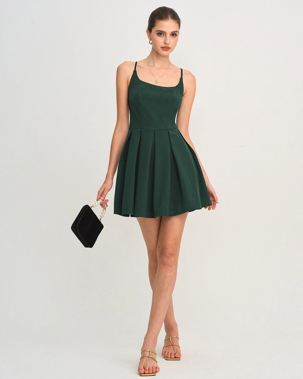 Elara | Damen Minikleid mit Plissee – Grün
