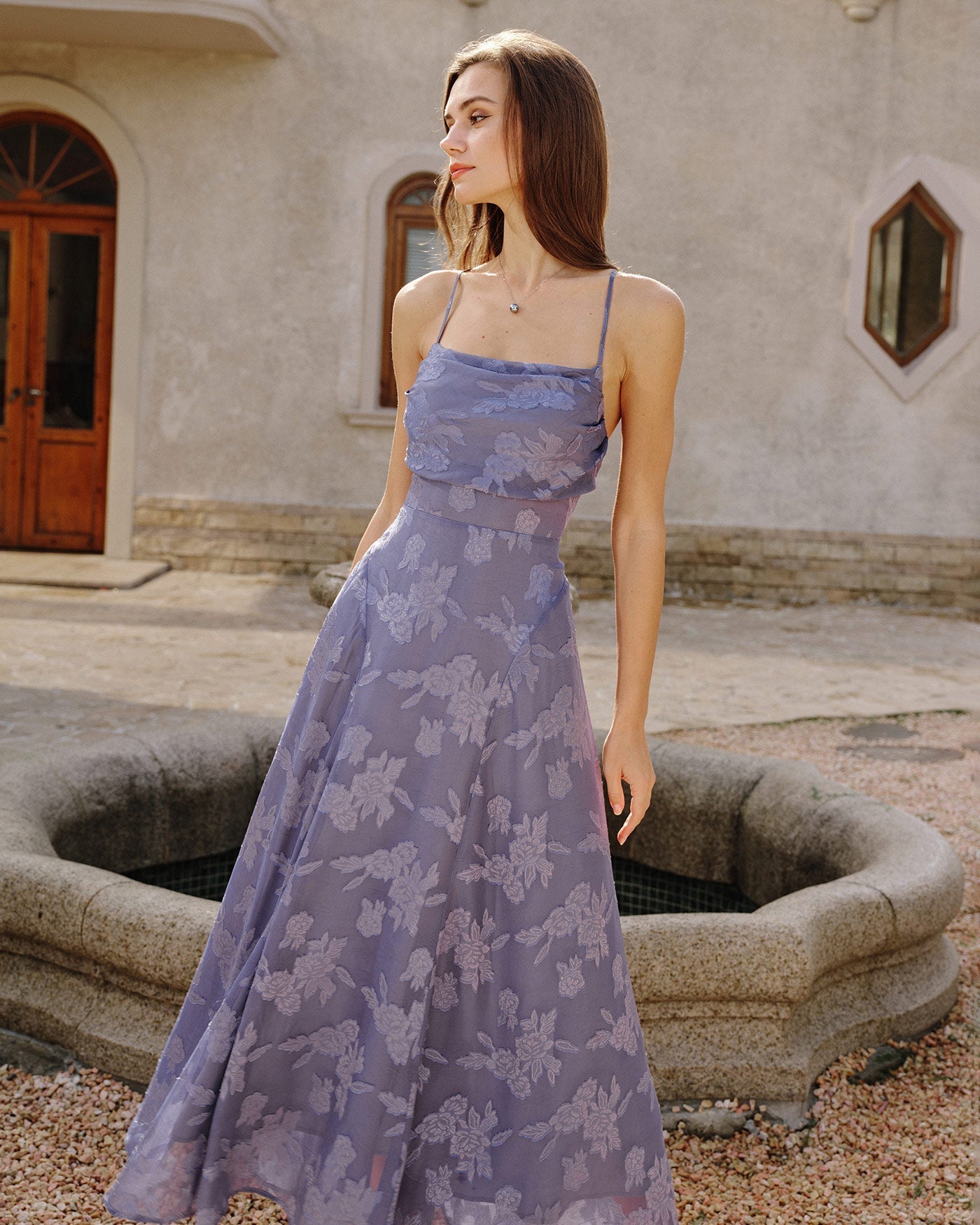 Uma | Damen Jacquard-Maxikleid – Blau