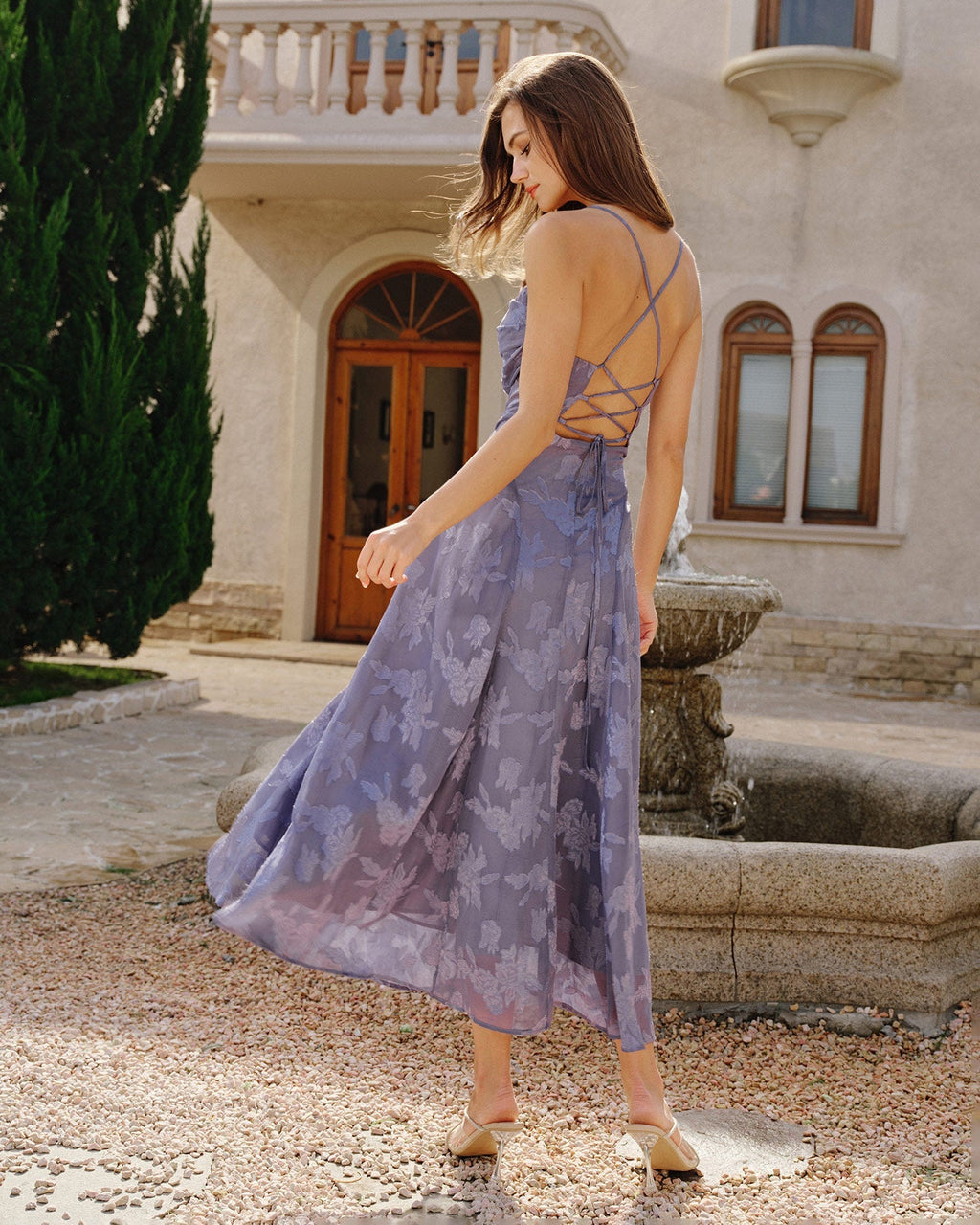 Uma | Damen Jacquard-Maxikleid – Blau