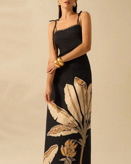 Alva | Damen Floral-Maxikleid – Schwarz