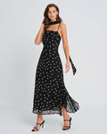Ophelia | Damen Polka-Dot-Maxikleid – Schwarz