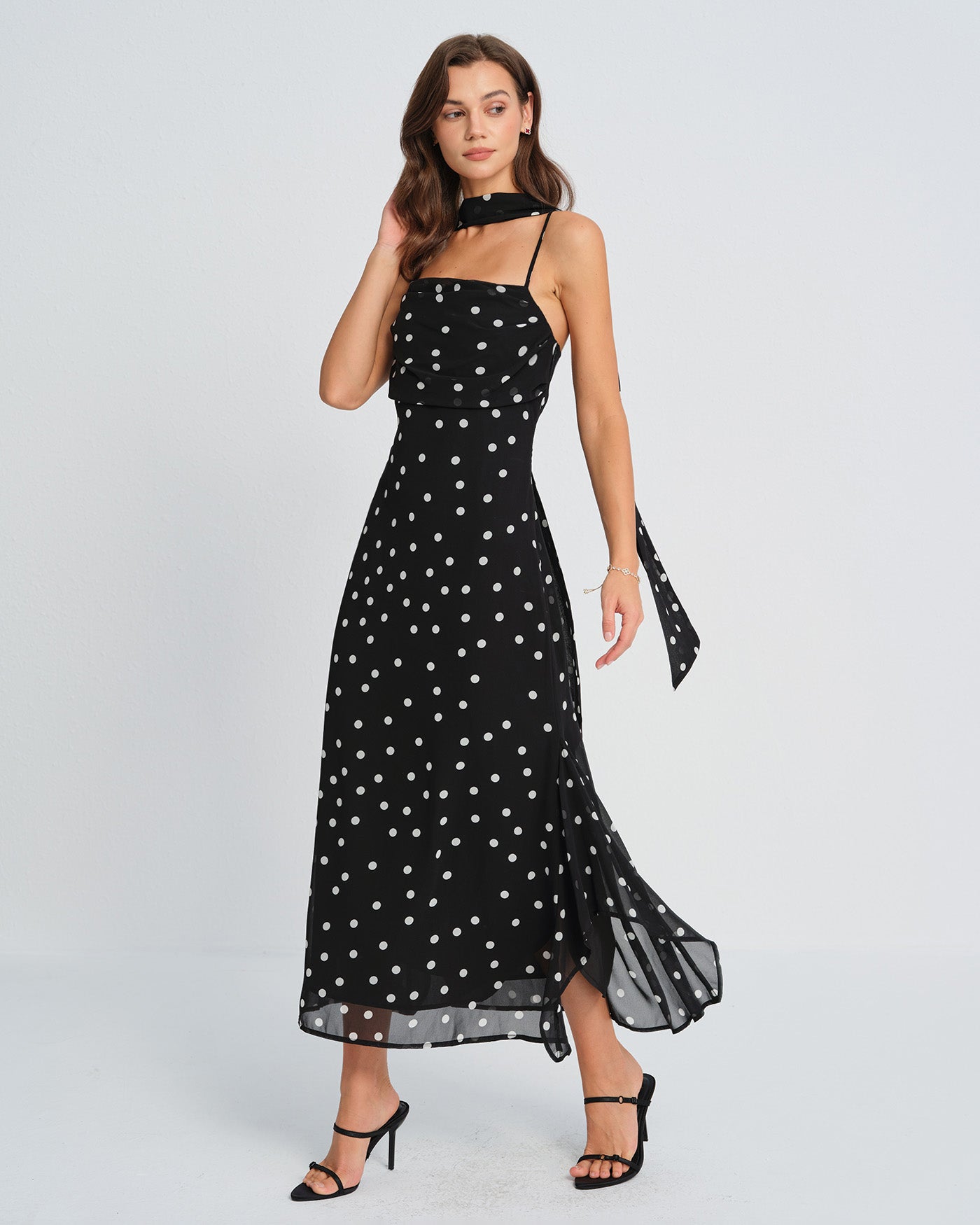 Ophelia | Damen Polka-Dot-Maxikleid – Schwarz