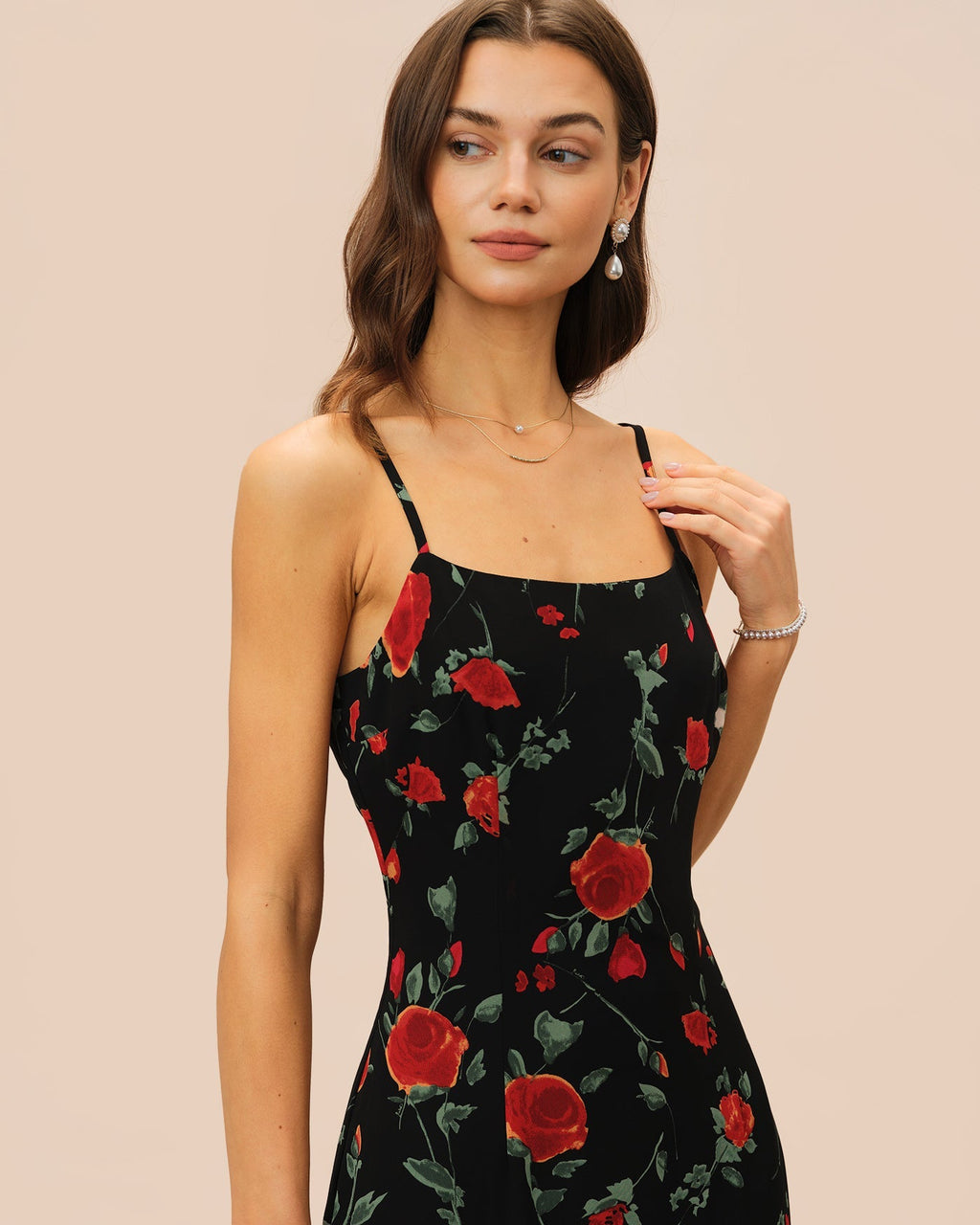 Bianca | Damen Chiffon-Floral-Maxikleid – Schwarz