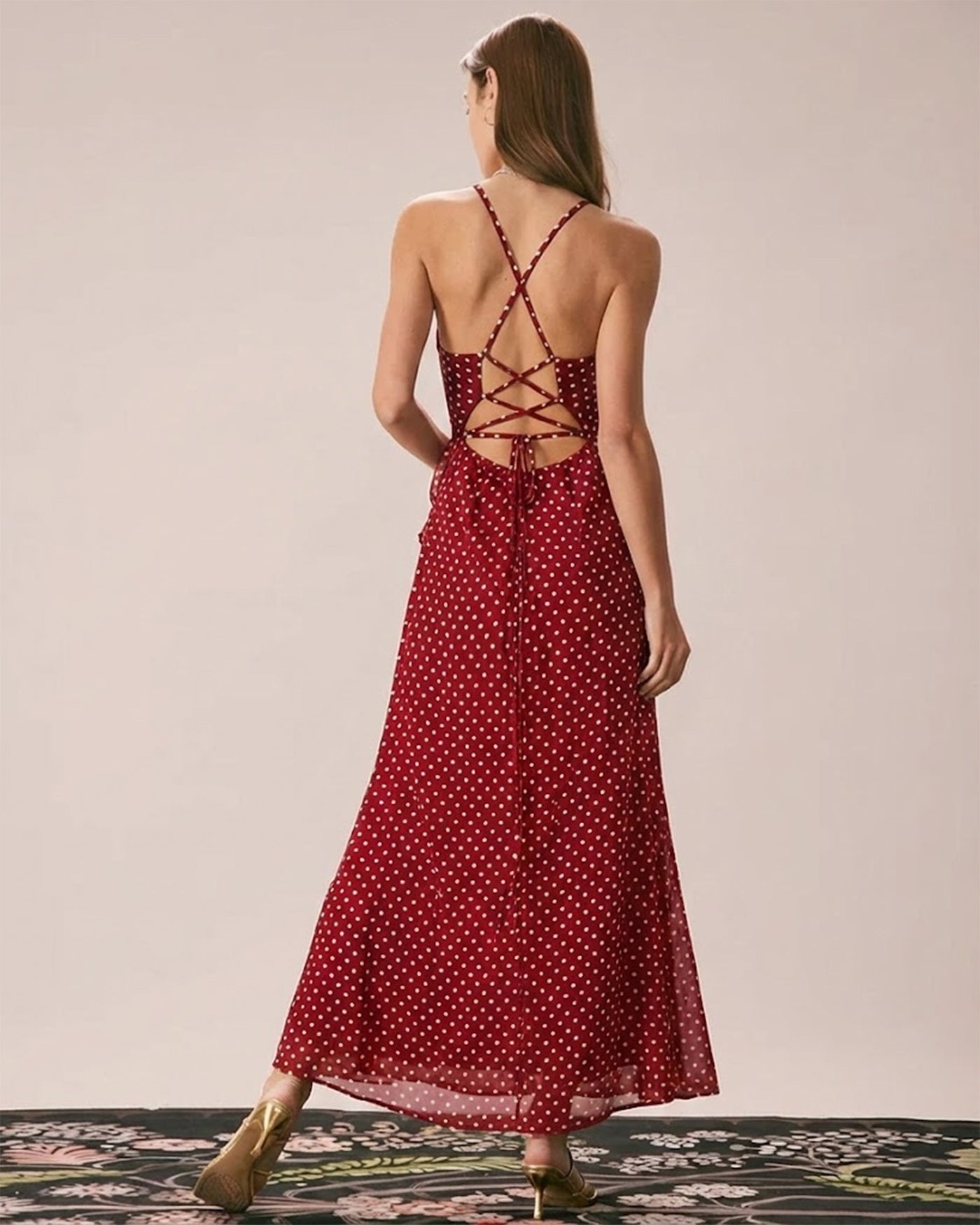 Iris | Damen Polka-Dot-Maxikleid – Rot