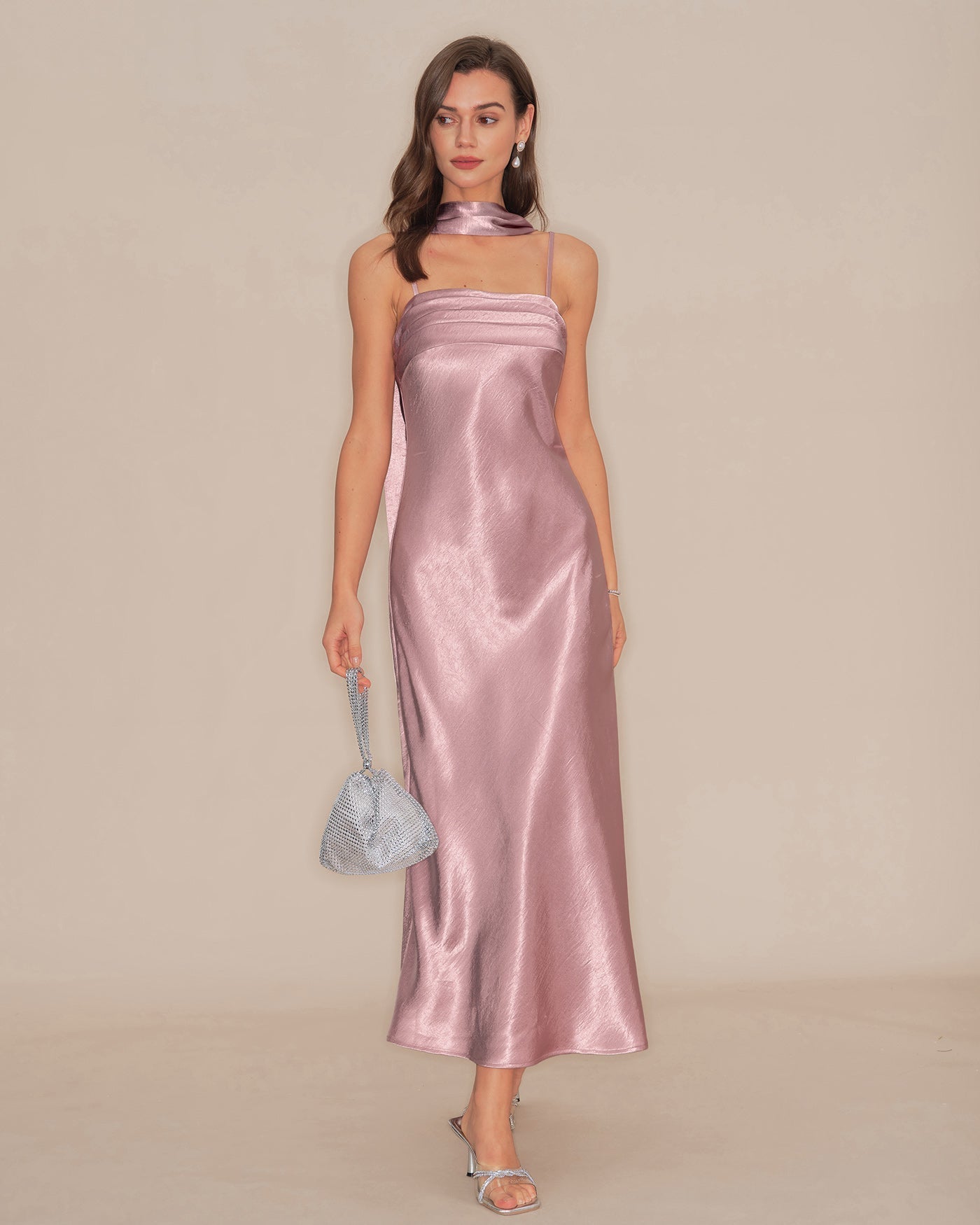 Nora | Damen Satin-Maxikleid im Meerjungfrau-Schnitt – Rosa
