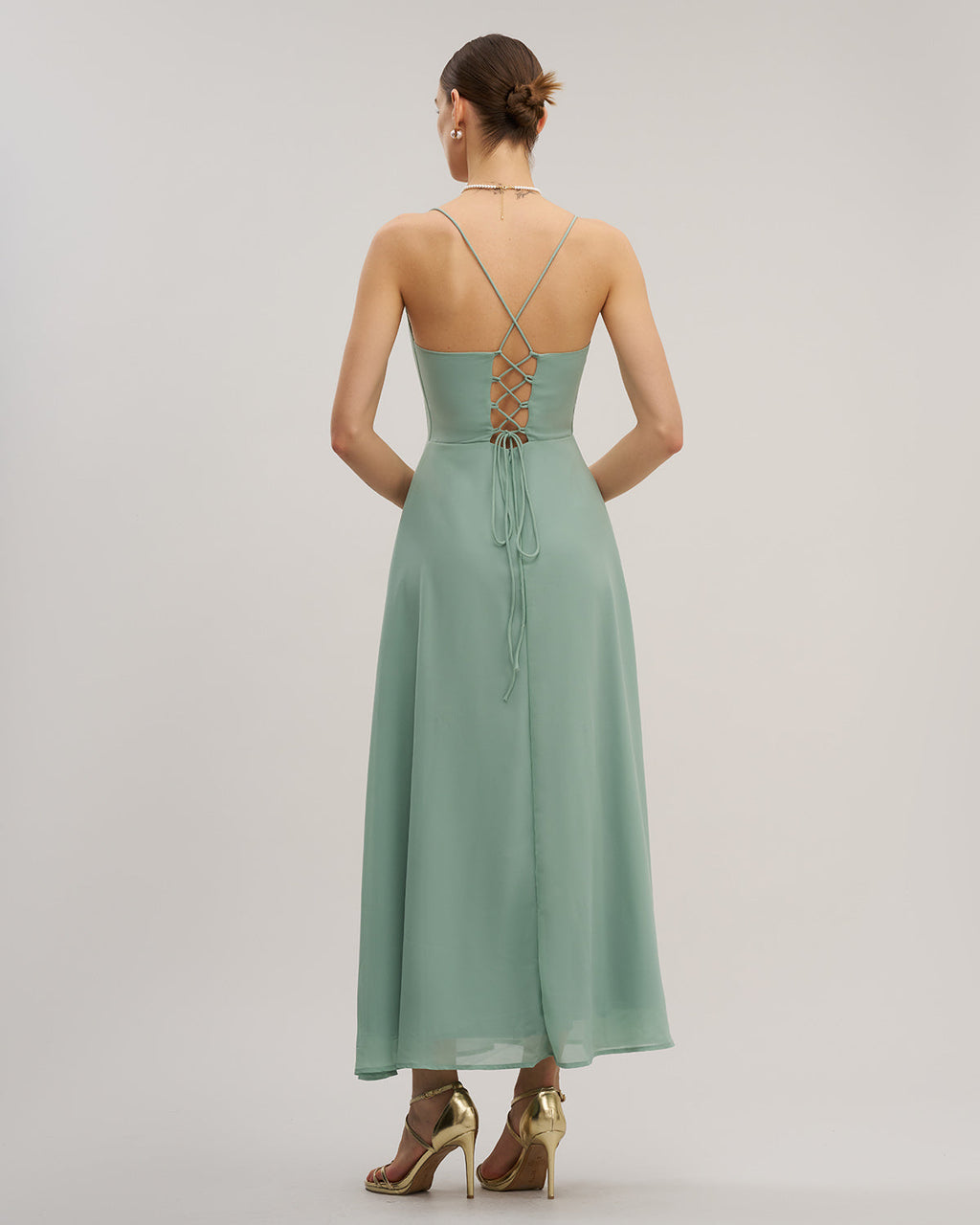 Maëlle | Damen Maxikleid mit Beinschlitz – Grün