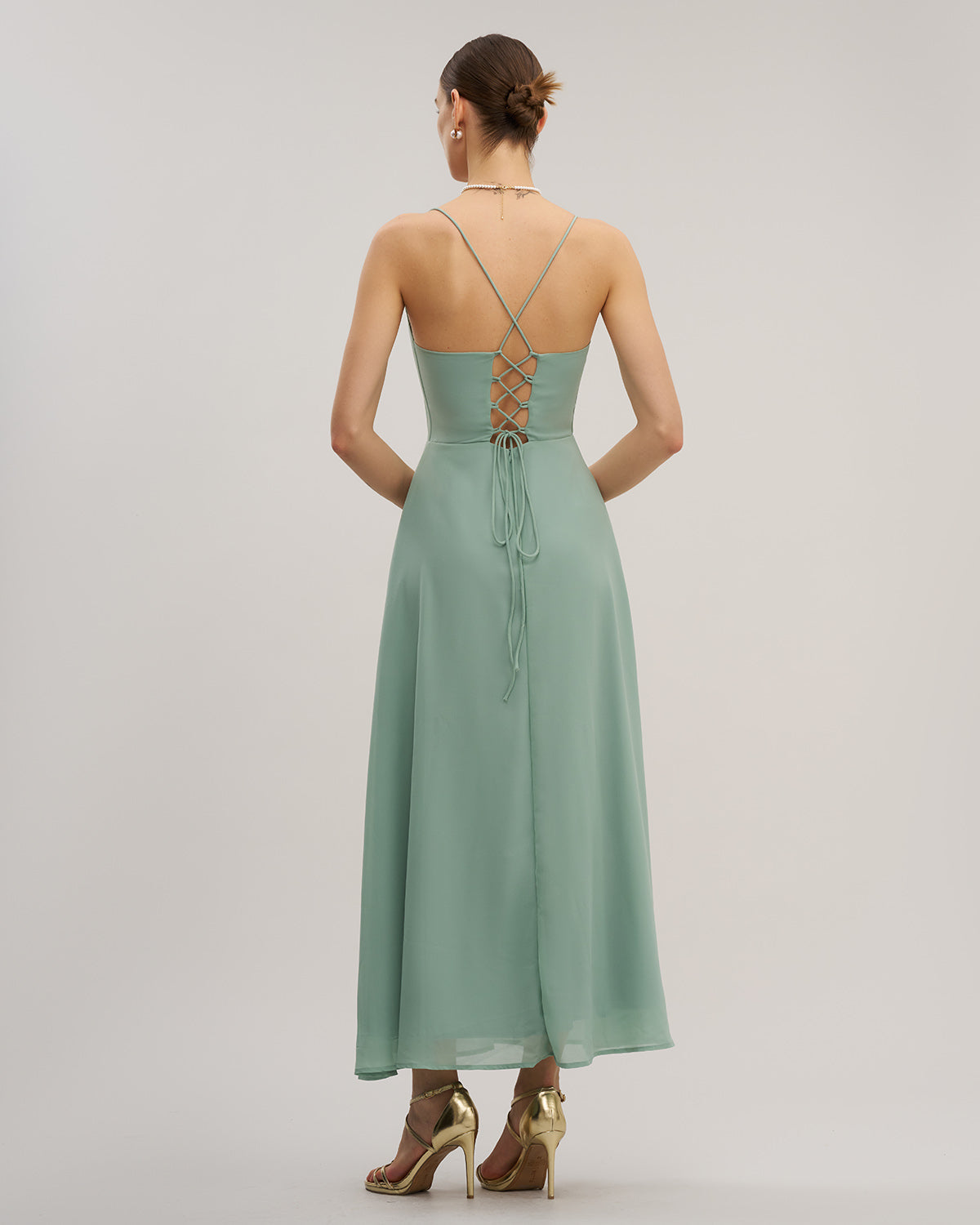 Maëlle | Damen Maxikleid mit Beinschlitz – Grün