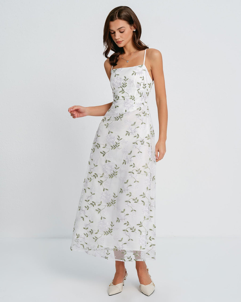 Quinn | Damen Floral-Maxikleid – Weiß