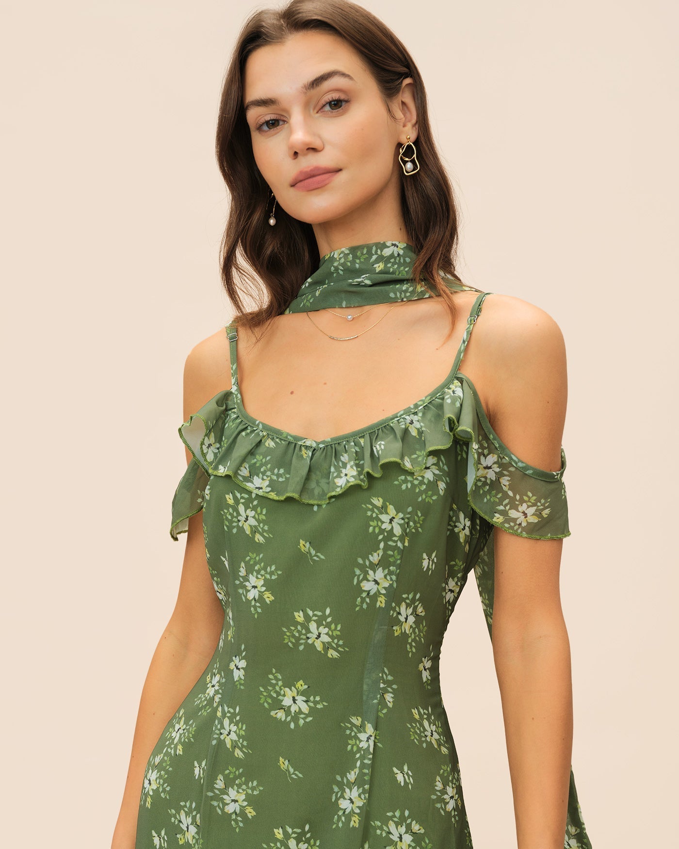 Xenia | Damen Floral-Maxikleid mit V-Ausschnitt – Grün