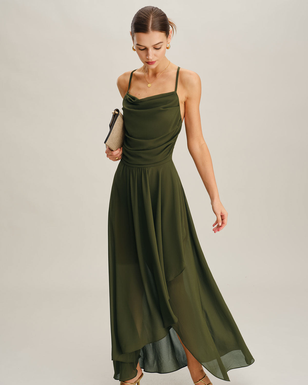 Rania | Damen Chiffon-Maxikleid in A-Linie – Grün