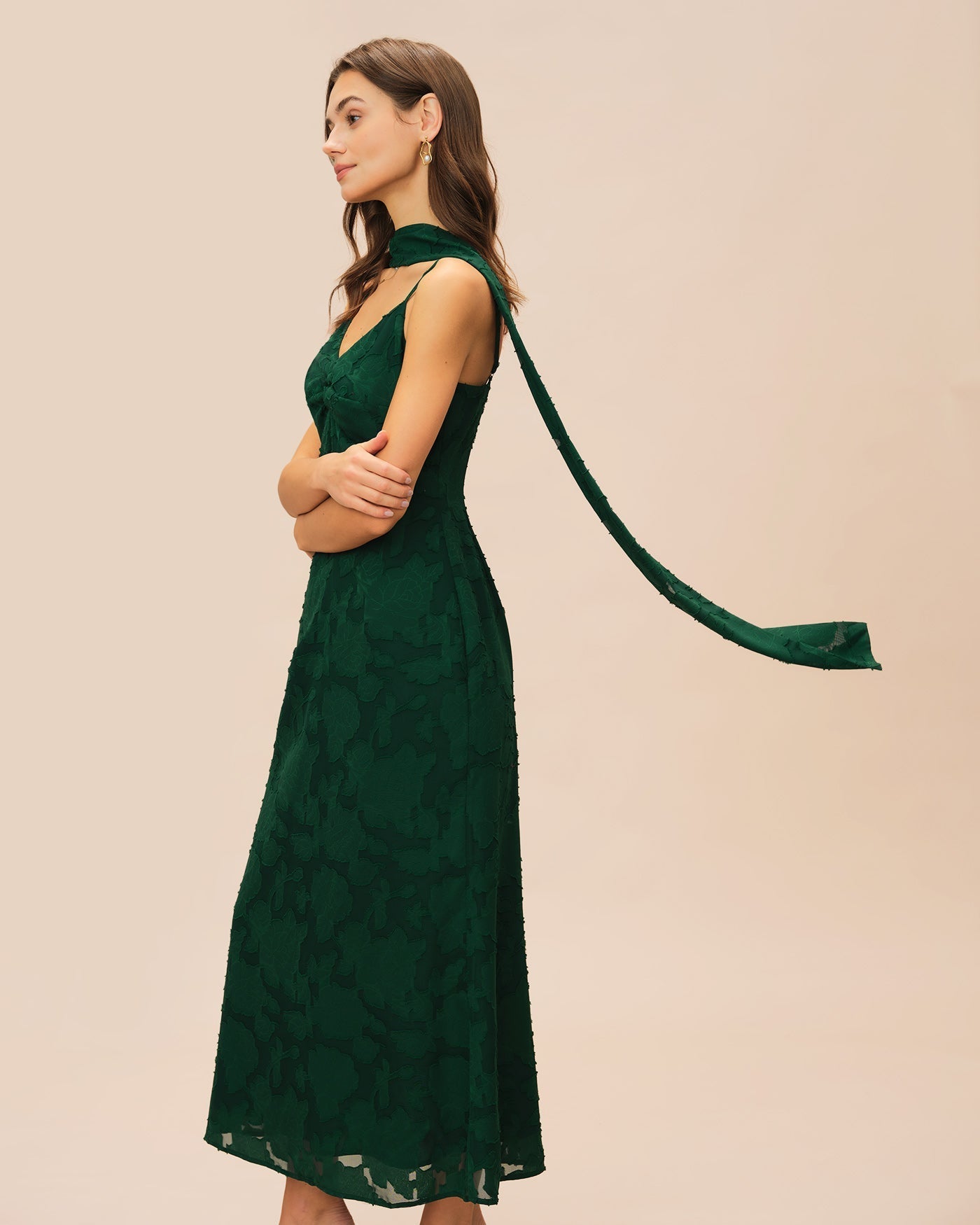Zara | Damen Jacquard-Maxikleid – Grün
