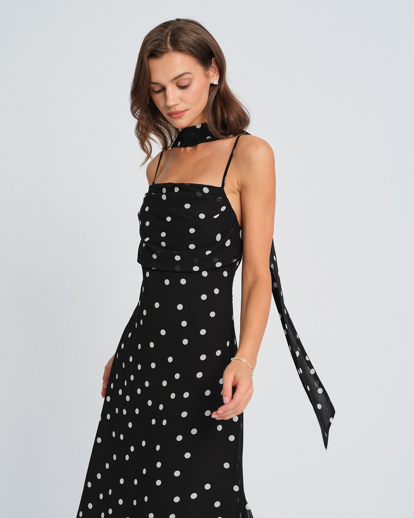 Ophelia | Damen Polka-Dot-Maxikleid – Schwarz