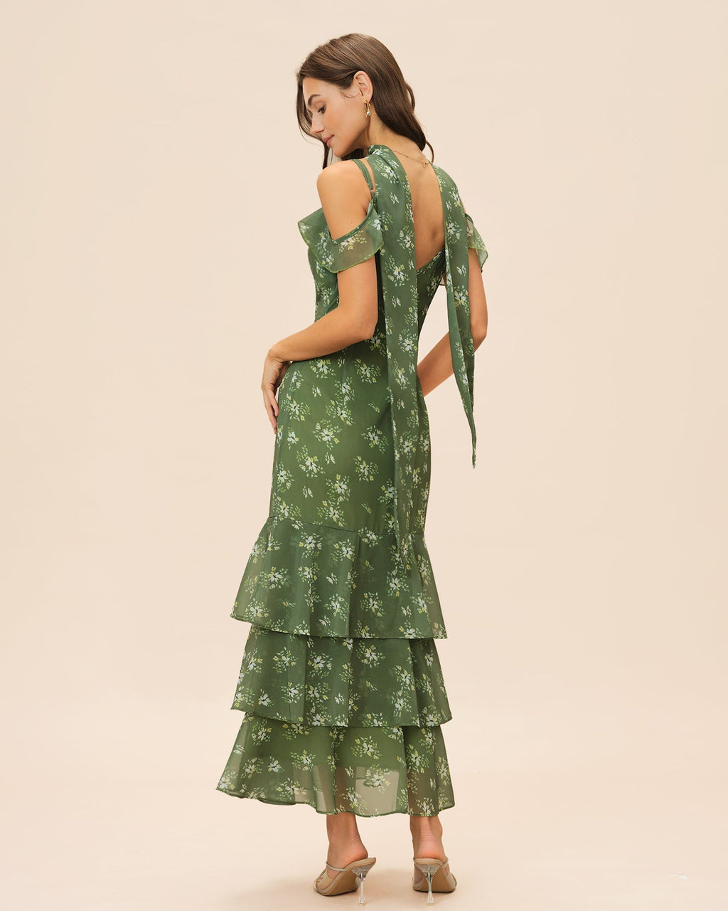 Xenia | Damen Floral-Maxikleid mit V-Ausschnitt – Grün
