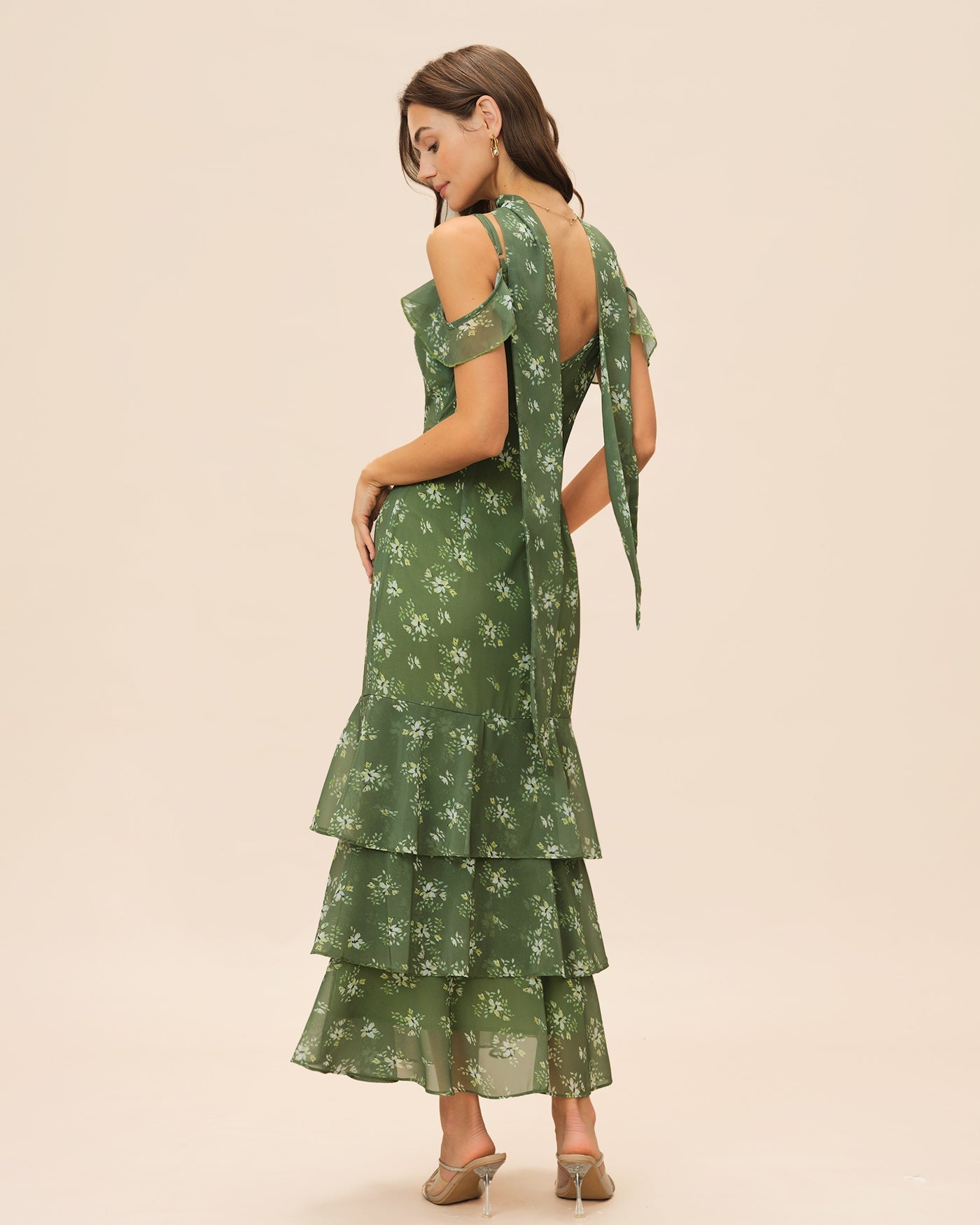 Xenia | Damen Floral-Maxikleid mit V-Ausschnitt – Grün