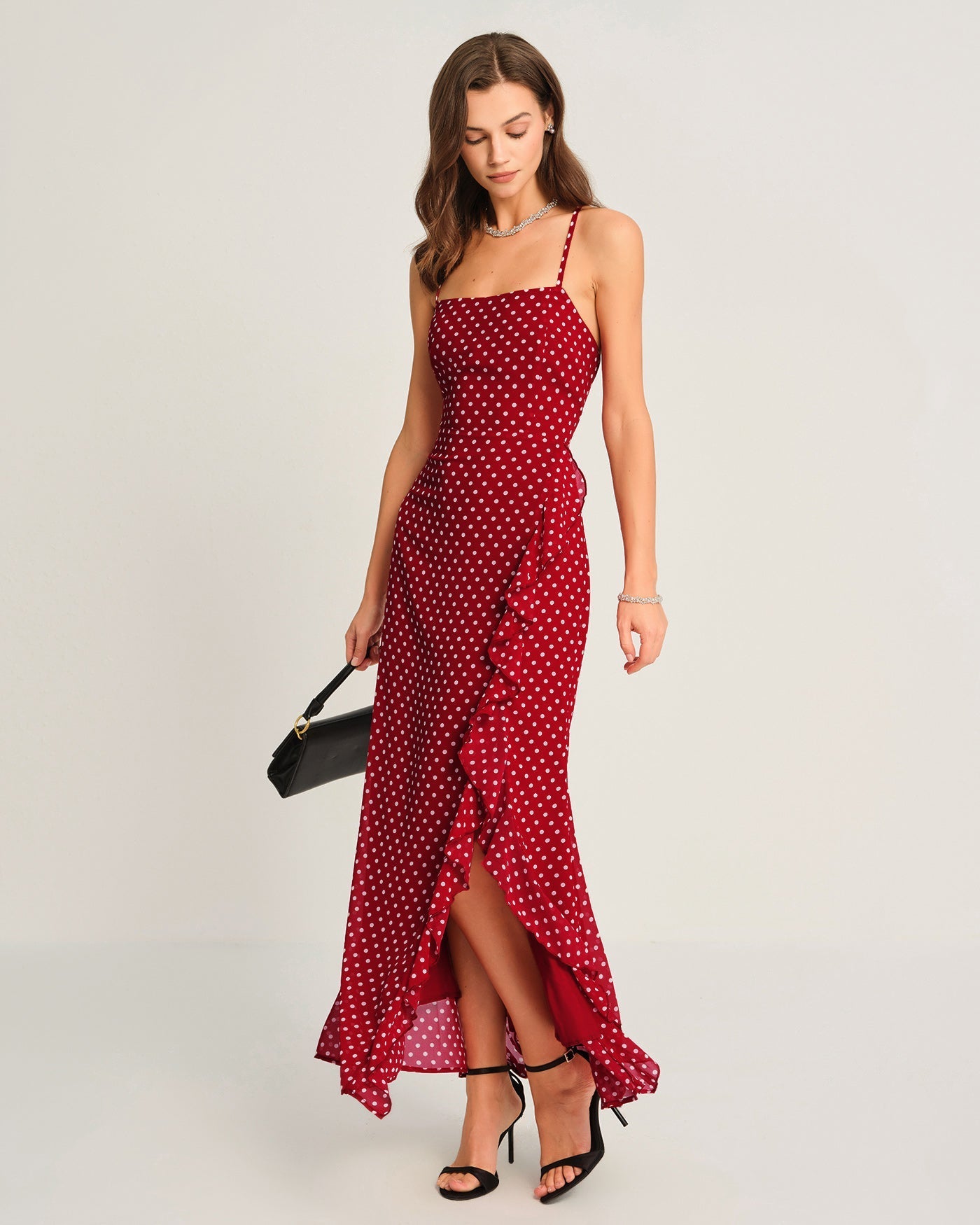 Iris | Damen Polka-Dot-Maxikleid – Rot